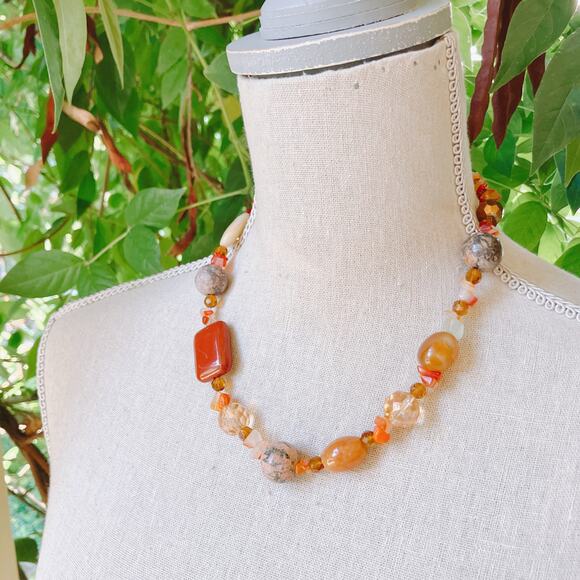 VTG Semi Precious Gemstone Chunky Beaded Fall Autumn Necklace Earth Tone Y2K - Picture 11 of 11